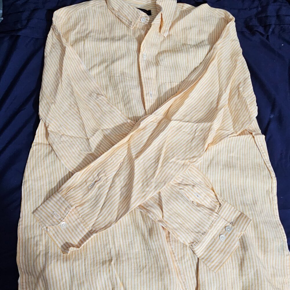 Banana Republic Button Down Stripe Shirt Mens Medium Pockets Long Sleeve Yellow